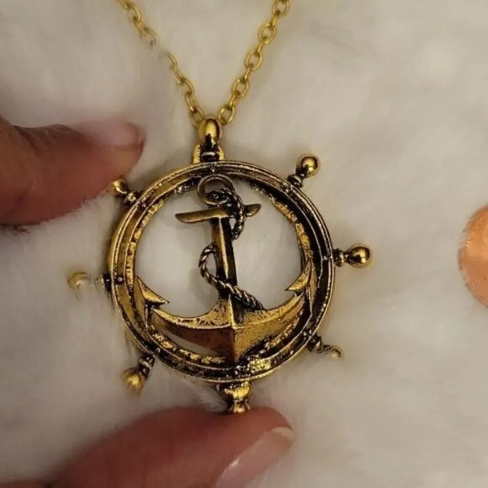 Anchor Pendant With Long Necklece Magnifying glass jewelry loupe